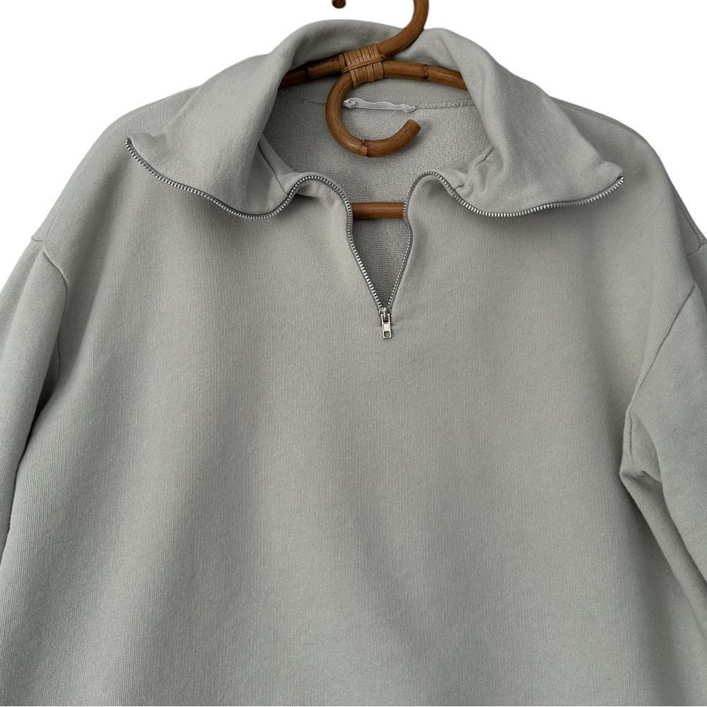 MNG | Collared 1/4 Zip Sweatshirt Size S Pale Green - Picture 3 of 11